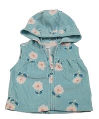 Svetlomodrá kvetovaná fleecová prepínaci vesta s kapucňou zn. Carter's