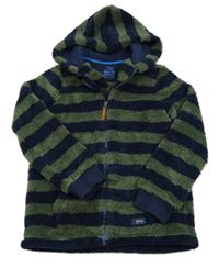 Kaki-tmavomodrá pruhovaná chlpatá prepínaci mikina s kapucňou zn. Joules