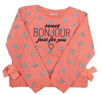 Neónově oranžová bodkovaná á ľahká mikina s nápismi Topolino