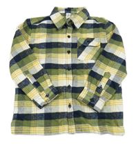 Zeleno-tmavomodro-žltá kockovaná flanelová košeľa Topolino