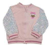 Světlerůžová propínací mikina s flitrovými rukávy a L.O.L. 