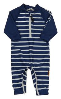 Tmavomodro-biely pruhovaný UV overal