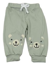 Khaki rebrované ľahké tepláky s medveďmi