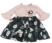 Světlrůžovo-tmavozelené ľahké kvetované šaty