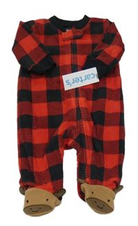 Nové - červeno-černý kostkovaný fleecový overal Carter's