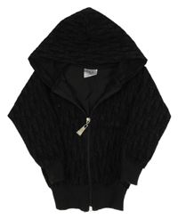 Čierna zamatová vzorovaná prepínaci mikina s kapucňou