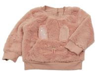 Ružová chlpatá mikina s králíkem z flitrů Nutmeg