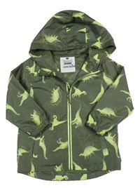 Khaki šusťáková jarní bunda s dinosaury a kapucí F&F