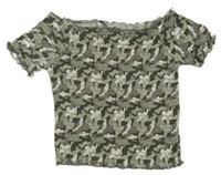 Kaki-biele army žabičkované crop tričko Primark