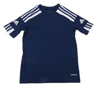 Tmavomodré sportovní funkční tričko s pruhy a logem Adidas
