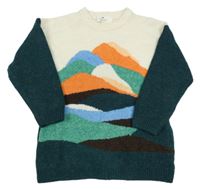 Smetanovo-tmavozeleno-farebný vlnený sveter H&M