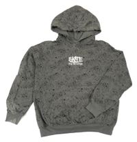 Khaki-černá flekatá mikina s nápisem a kapucí H&M