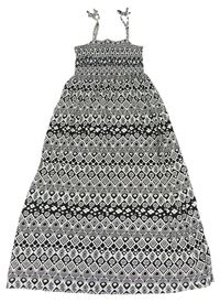 Čierno-biele vzorované bavlnené maxi šaty H&M