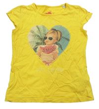 Horčicové tričko s dívkou s melónom Tom Tailor