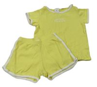 2set - Žluté žebrované tričko s nápisem + kraťasy Zara