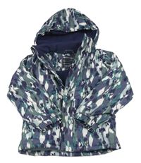 Bílo-tmavomodro-khaki vzorovaná šusťáková funkční zimní bunda s kapucí Mountain Warehouse