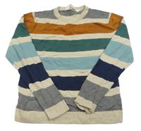 Béžovo-modro-okrovo-farebný pruhovaný sveter H&M