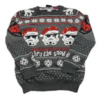 Sivo-červeno-biely sveter s norským vzorem - Star Wars Tu