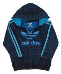 Tmavomodrá melírovaná prepínaci mikina s logom a kapucí Adidas