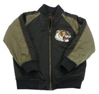 Černo-khaki šusťákový zateplený bomber s tigrom Next