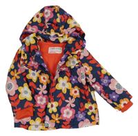 Tmavomodro-růžový květovaný šusťákový lehce zateplený jarní kabátek s kapucí LC Waikiki
