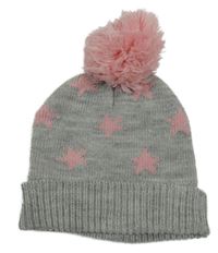 Šedo-růžová čepice s hvězdami a bambulí Primark