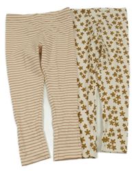 2set - 2x legíny - smetanovo-béžové pruhované + béžové květované Next