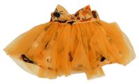 Oranžová tylová sukňa s mašlou a pavouky