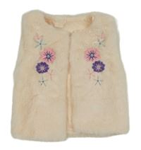 Pudrová kožušinová podšitá vesta s kvetmi