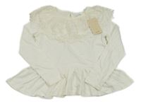 Nové - Smotanové tričko s čipkovým golierikom Dunnes