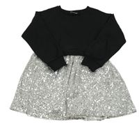 Čierno-strieborné teplákové šaty so sukní z flitrů Matalan