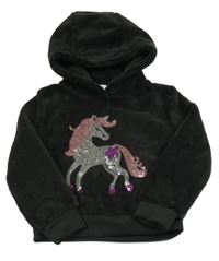 Černá plyšová mikina s jednorožcem a kapucí Kiki&Koko