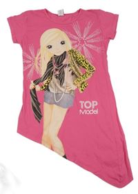 Fuchsiové asymetrické tričko s dívkou - TOP model