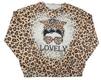 Meruňkovo-hnedo-čierna mikina s dívkou a leopardím vzorom Shein