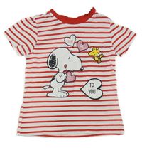 Bílo-červené pruhované tričko se Snoopym 
