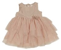 Růžové šaty s tylovou vrstvenou sukní s 3D květem H&M