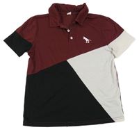 Vínovo-bielo-čierne polo tričko s dinem Shein