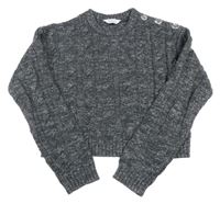 Sivo-strieborný trblietavý vzorovaný crop sveter Primark