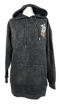 Dámská tmavošedá mikinová tunika s potiskem a kapucí Silkroad 