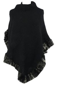 Dámské černé pletené pončo s kožíškem Papini 