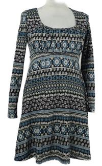 Dámské černo-modro-růžové vzorované úpletové šaty Apricot 