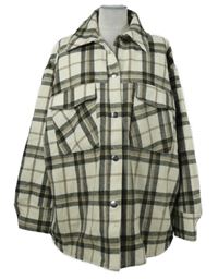 Dámska smetanovo-kaki-béžová kockovaná vlnená oversized košeľová bunda Monki