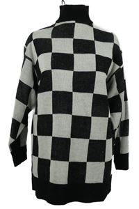 Dámský černo-bílý kostkovaný svetr s rolákem H&M