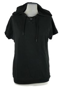 Dámske čierne teplákové tričko so šnurovaním a kapucňou Gina