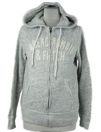 Pánská šedá melírovaná propínací mikina s nápisem a kapucí Abercrombie&Fitch