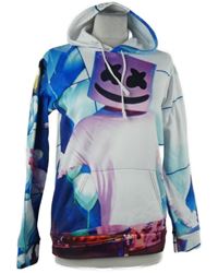 Dámská bílo-modro-růžová mikina s potiskem a kapucí 