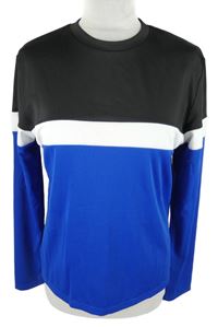 Dámské černo-modro-bílé pruhované sportovní triko 