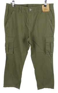 Nové - Pánske khaki plátenné nohavice s vreckami F&F vel. 36/30