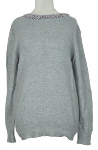 Dámsky sivý sveter s korálkami Atmosphere