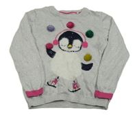 Svetlosivý trblietavý sveter s tučňákem M&S